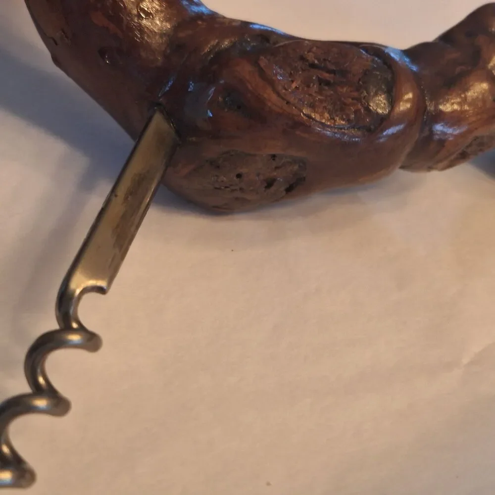 Vintage Grapevine Knotty Wood Corkscrew France Burlwood
